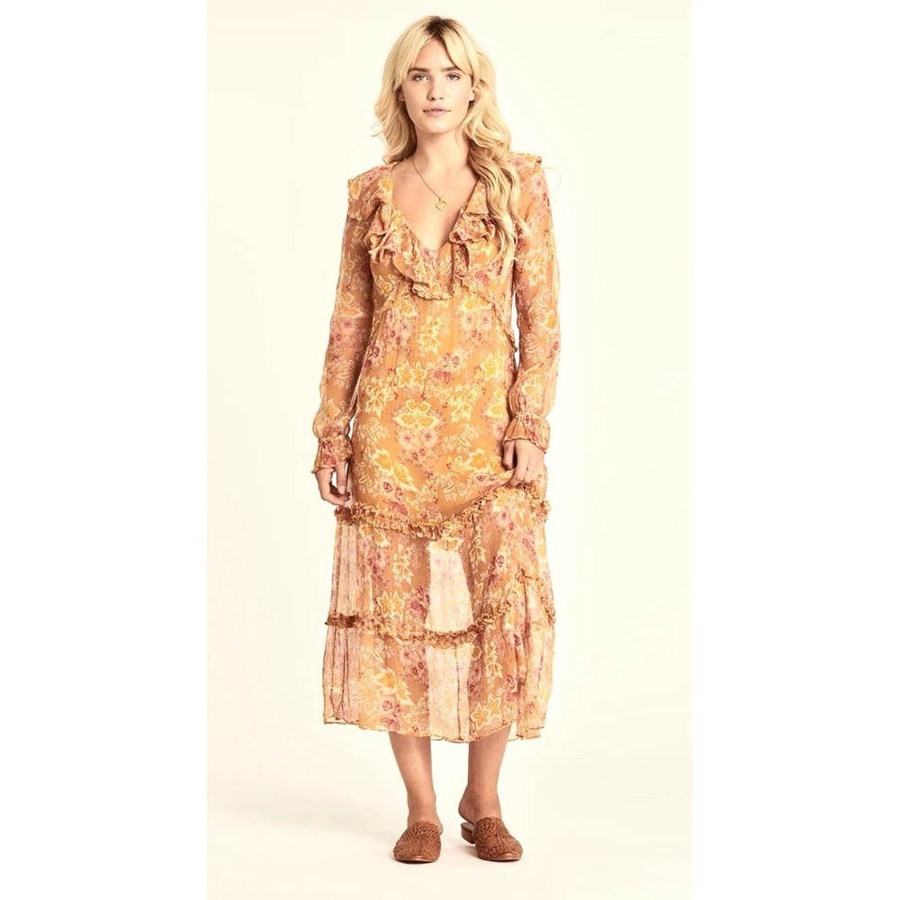 Arnhem Grace Honeysuckle 100% Silk Boho Tiered Sheer Sundress Women's Size 10
